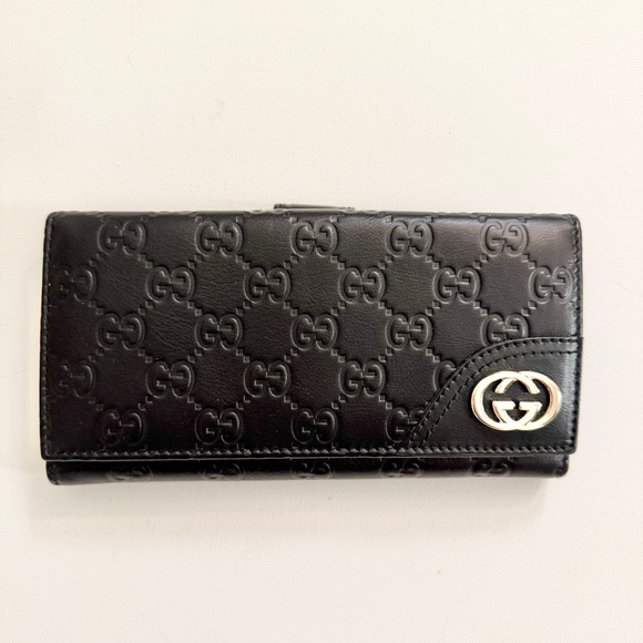 Gucci Handbags - Gucci Logo Black Embossed Leather Long Fold Wallet